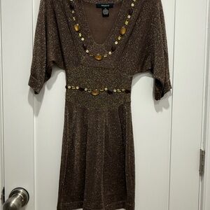 Vintage Arden B. Metallic Mini Dress with Gems and 3/4 Dolman Sleeves